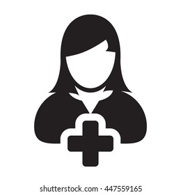 Person Icon Vector Plus Symbol for Add New User Profile Female Avatar in Flat Color Glyph Pictogram illustration