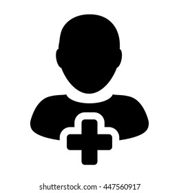 Person Icon Vector Plus Symbol for Add New User Profile Male Avatar in Flat Color Glyph Pictogram illustration