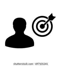 Person Icon Vector With Target Bullseye Goal in Dartboard for Business Development in Glyph Pictogram illustration