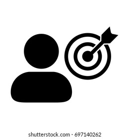 Person Icon Vector With Target Bullseye Goal in Dartboard for Business Development in Glyph Pictogram illustration