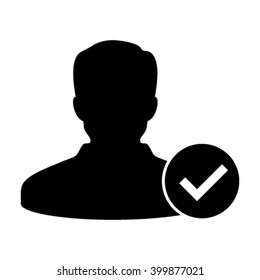 Person Icon Vector Tick Symbol for Accept User Profile Male Avatar in Flat Color Glyph Pictogram illustration