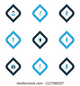 Person icons colored set with greybeard, rejoicing, couple and other old  elements. Isolated vector illustration person icons.