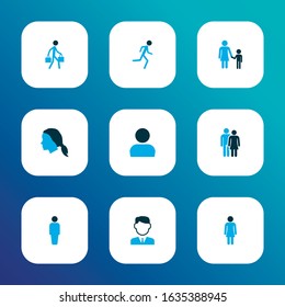 Person icons colored set with running, head, user and other worker elements. Isolated vector illustration person icons.