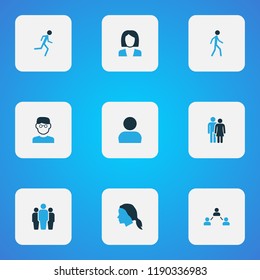 Person icons colored set with smart man, profile, social relations and other business elements. Isolated vector illustration person icons.