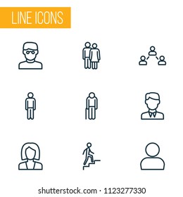 Person icons line style set with contact, clever, human and other profile elements. Isolated vector illustration person icons.