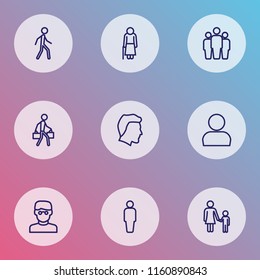 Person icons line style set with clever, child, group and other user elements. Isolated vector illustration person icons.