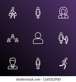 Person icons line style set with businesswoman, businessman, human and other female elements. Isolated vector illustration person icons.