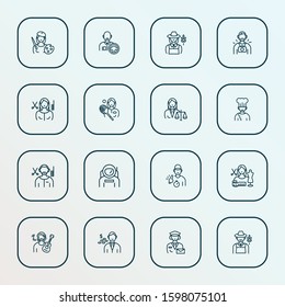 Person icons line style set with driver, hair stylist, judgment and other chef elements. Isolated vector illustration person icons.