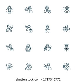 Person icons line style set with paparazzi, announcing, gardener woman and other protection elements. Isolated vector illustration person icons.