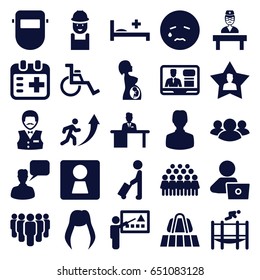 Person icons set. set of 25 person filled icons such as man with luggage, luggage belt, woman wc, woman hairstyle, casino boy, chatting man, man with laptop, group, worker