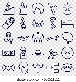 Person icons set. set of 25 person outline icons such as man with flags, vip, woman hairstyle, woman in hammock, heart, worker, hat, courier, woman speaker, doctor