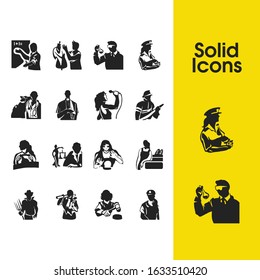 Person icons set with carpentry, farmer and lawyer elements. Set of person icons and chemistry concept. Editable vector elements for logo app UI design.