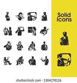 Person icons set with chef, musician and waiter elements. Set of person icons and guitarist concept. Editable vector elements for logo app UI design.