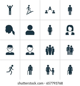 Person Icons Set. Collection Of Beloveds, Running, Gentlewoman Head And Other Elements. Also Includes Symbols Such As Running, Avatar, Rejoicing.