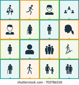 Person Icons Set. Collection Of Beloveds, Jogging, Scientist And Other Elements. Also Includes Symbols Such As Mother, Delivery, Woman.