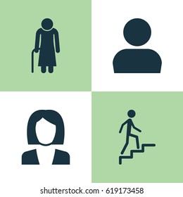 Person Icons Set. Collection Of Businesswoman, Old Woman, User And Other Elements. Also Includes Symbols Such As Avatar, Man, Old.