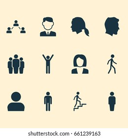 Person Icons Set. Collection Of Businesswoman, Jogging, User And Other Elements. Also Includes Symbols Such As Male, Rejoicing, Woman.