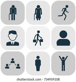 Person Icons Set. Collection Of Delivery Person, Old Woman, Work Man And Other Elements. Also Includes Symbols Such As Old, Woman, Jogging.