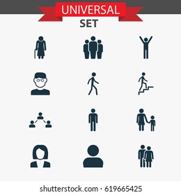 Person Icons Set. Collection Of Family, Beloveds, Network And Other Elements. Also Includes Symbols Such As Grandma, Job, Group.