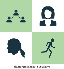 Person Icons Set. Collection Of Gentlewoman Head, Network, Running And Other Elements. Also Includes Symbols Such As Jogging, Female, Woman.