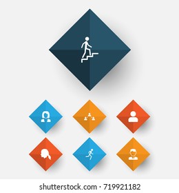 Person Icons Set. Collection Of Gentlewoman Head, Running, Businesswoman And Other Elements. Also Includes Symbols Such As Profile, Head, User.