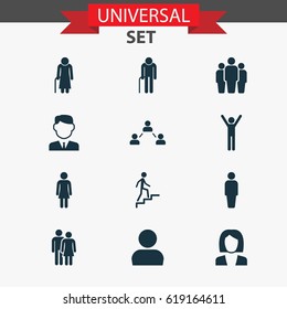 Person Icons Set. Collection Of Group, Work Man, Network And Other Elements. Also Includes Symbols Such As Relation, Grandpa, Avatar.