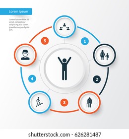 Person Icons Set. Collection Of Happy, Family, Scientist And Other Elements. Also Includes Symbols Such As Rejoicing, Scientist, Ladder.