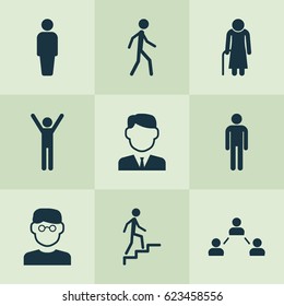 Person Icons Set. Collection Of Ladder, Scientist, Jogging And Other Elements. Also Includes Symbols Such As User, Man, Network.