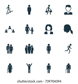 Person Icons Set. Collection Of Ladder, Delivery Person, Gentleman And Other Elements. Also Includes Symbols Such As Delivery, Team, Network.
