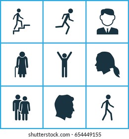 Person Icons Set. Collection Of Male, Running, Jogging And Other Elements. Also Includes Symbols Such As Rejoicing, Gentleman, Male.