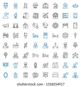 person icons set. Collection of person with man, employee, bed, presentation, candidate, trash, mirror, window cleaner, people, stewardess. Editable and scalable person icons.