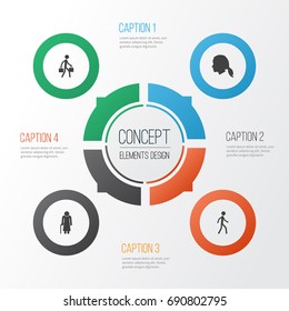 Person Icons Set. Collection Of Old Woman, Gentlewoman Head, Jogging And Other Elements. Also Includes Symbols Such As Female, Jogging, Person.