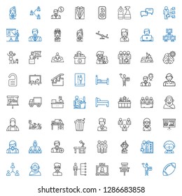 person icons set. Collection of person with rugby, massage therapist, office chair, video call, skills, priest, socrates, network, clown, pilot. Editable and scalable person icons.