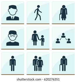 Person Icons Set. Collection Of Scientist, Work Man, Family And Other Elements. Also Includes Symbols Such As Smart, Mister, Walking.
