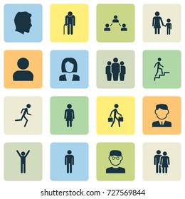 Person Icons Set. Collection Of Scientist, Happy, Beloveds And Other Elements. Also Includes Symbols Such As Team, Grandpa, Smart.