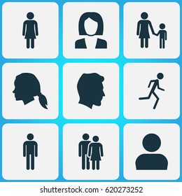 Person Icons Set. Collection Of User, Beloveds, Female And Other Elements. Also Includes Symbols Such As Child, Man, Woman.