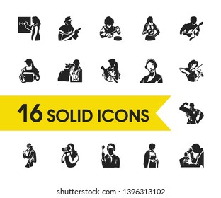 Person icons set with cook, bodybuilder and courier elements. Set of person icons and nun concept. Editable vector elements for logo app UI design.