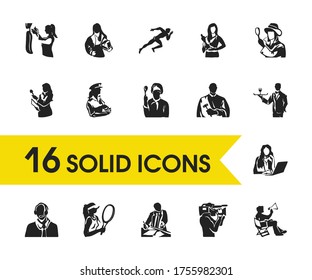 Person icons set with director, sailor woman and investigator elements. Set of person icons and cinematography concept. Editable vector elements for logo app UI design.
