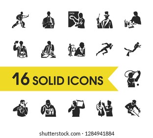 Person icons set with diver, fashion designer and priest elements. Set of person icons and shop concept. Editable vector elements for logo app UI design.