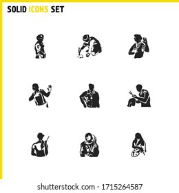 Person icons set with guard, police and cosmonaut elements. Set of person icons and pantomime concept. Editable vector elements for logo app UI design.