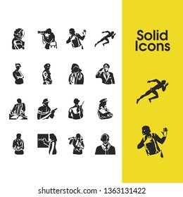 Person icons set with guard, professor and fireman elements. Set of person icons and firefighter concept. Editable vector elements for logo app UI design.