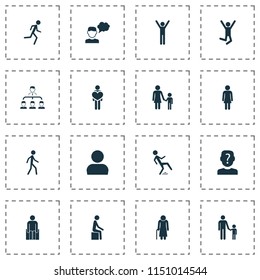 Person icons set with human, subordination, mother with child and other feeling elements. Isolated vector illustration person icons.
