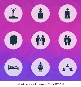 Person Icons Set. Includes Icons Such As Beloveds, Male, Lecturer And Other.