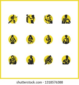 Person icons set with karate man, investigator and cosmonaut elements. Set of person icons and athlete concept. Editable vector elements for logo app UI design.