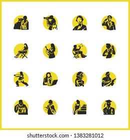 Person icons set with photographer, captain and fireman elements. Set of person icons and mime concept. Editable vector elements for logo app UI design.