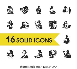 Person icons set with sailor woman, investigator and camerawoman elements. Set of person icons and detective concept. Editable vector elements for logo app UI design.