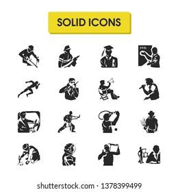 Person icons set with security, farmer and graduate elements. Set of person icons and sport concept. Editable vector elements for logo app UI design.