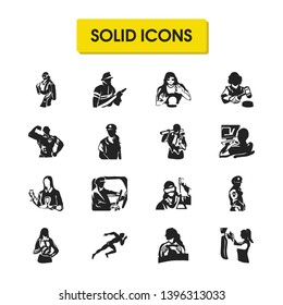 Person icons set with servant, judgment and profession elements. Set of person icons and developer concept. Editable vector elements for logo app UI design.