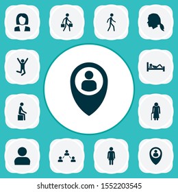 Person icons set with social relations, courier, profile and other network
 elements. Isolated vector illustration person icons.