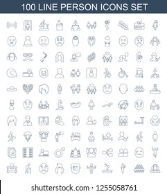 person icons. Trendy 100 person icons. Contain icons such as luggage belt, group, Casino girl, fountain, man with flags, welder mask, woman hairstyle. person icon for web and mobile.